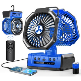 Dual Head Portable Rechargeable Fan 20000mAh Battery Powered Camping Fan Cordless with LED Lantern & Remote, Auto Oscillation, Hook, Battery Operated for Tent Office Travel Picnic Jobsite Orange