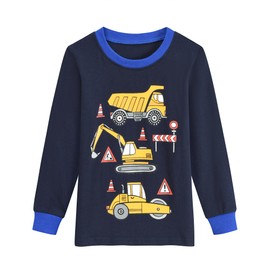 Little Hand Boys Pyjamas Long Sleeve Autumn Winter Children's Sleepwear Rocket Hook Machine Fire Engine Pyjamas 1-7 Years, 7-machine vehicle