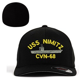 MILITARY USS Nimitz CVN-68 Ship Flexfit Baseball Cap Hat Black S/M