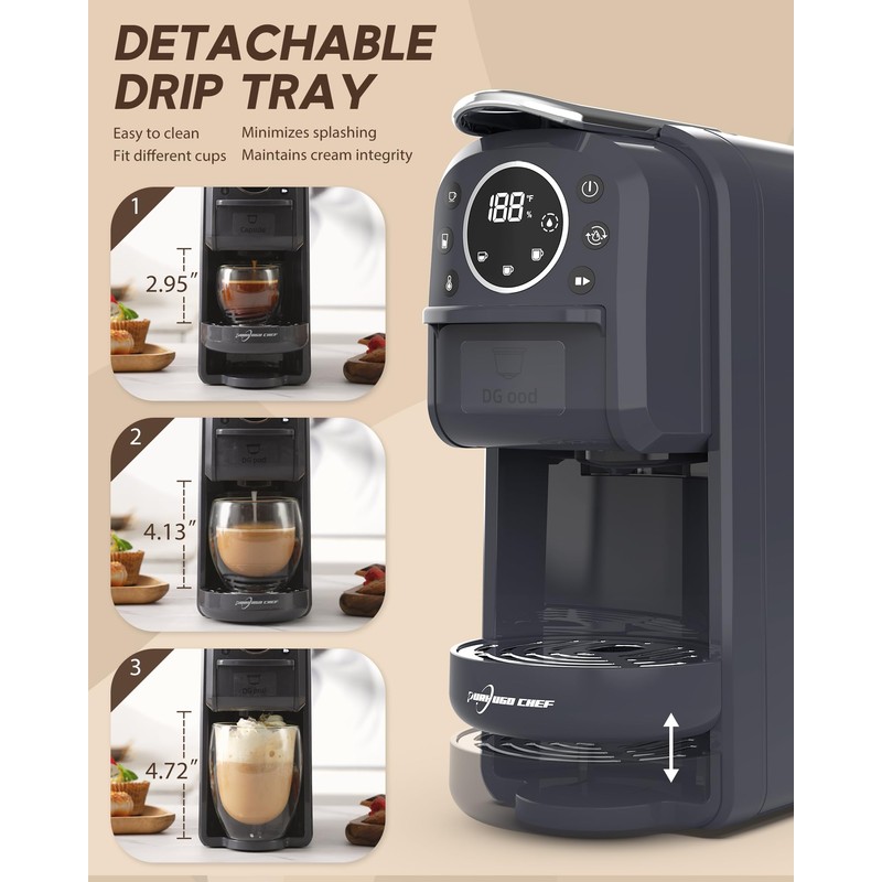 PURHUGO CHEF Multi-Capsule Espresso Machine, Brews Coffee or Hot Water,