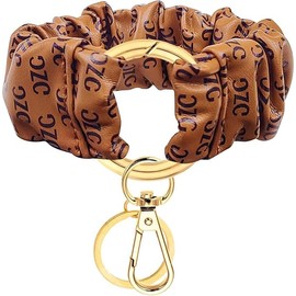 Huxolynifty Scrunchie Keychain Wristlet, 1 Pcs Scrunchie Wristlet Keychain for Women, Scrunchie Bracelet Keychain & Elastic Scrunchie Wristlet Bracelet Keychain for Trendy Women and Girls (Brown)