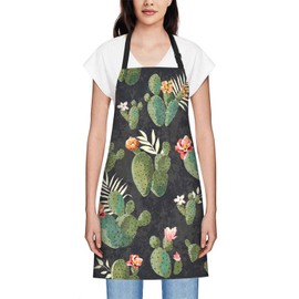 Smooffly Vintage Cactus Apron Adjustable Bib Cooking Apron Unisex Women Men Aprons Perfect for Home Kitchen Baking Gardening Restaurant Coffee House BBQ Vintage Cactus, vintage cactus