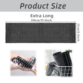Japanese Exfoliating Towel, 1 Piece Extra Long Exfoliating Washcloth, Exfoliating Body Scrub Loofah Back Scrubber, for Men Women Exfoliation,Body Scrubbing Brush Loofah Exfoliator (Black)
