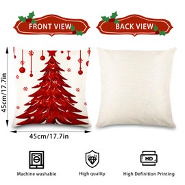DIYDEC 4 Pack Christmas Cushion Covers, 18×18 Inch Linen Red Christmas Tree Snowflake Throw Pillow Covers Xmas Hello Winter Pillow Cases for Christmas Indoor Home Living room Sofa Decorations