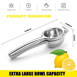 SHIKORI Lemon Squeezer, Large Heavy Duty Handhelp Juicer for Lemon, Stainless Steel Hand Press Citrus Juicer, Lime Squeezer Bar Tool, Manual Citrus Press-Silver