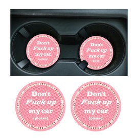 Sylvil 2 PCS Bling Car Cup Coaster, 2.75 Inch Anti-Slip Cup Holder Insert Coasters, Crystal Rhinestone Auto Drink Car Cup Mat for Women Girls, Universal Interior Car Accessories (Pink)