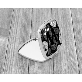 Caroline's Treasures CJ2008-WSCM Letter W Day of the Dead Skulls Black Compact Mirror Decorative Travel Makeup Mirror for Women Girls Gifts Pocket Makeup Mirror Folding Handheld