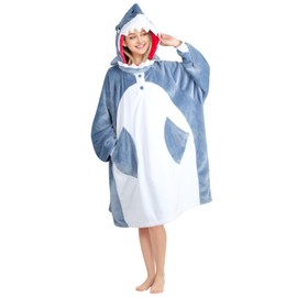 Shark Blanket Hoodie for Adults, Oversized Shark Blanket for Women, Men, and Teens, Wearable Shark Blanket with Pockets&Sleeves, Soft Cozy Shark Costume,Funny Gift for Christmas