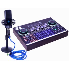 Top-Longer Audio Interface with DJ Mixer and Live Sound Card Portable ALL-IN-ONE Podcast Equipment Bundle Kit, Professional XLR Microphone