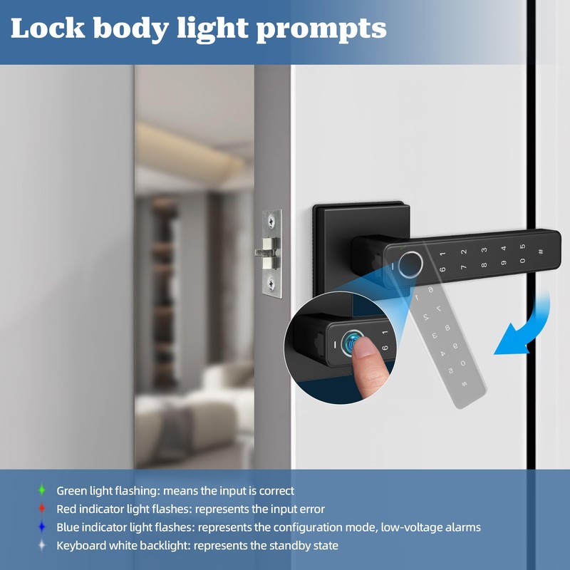 KENRONE Fingerprint Door Handle Lock Keyless Entry,3 Unlocking Methods Door