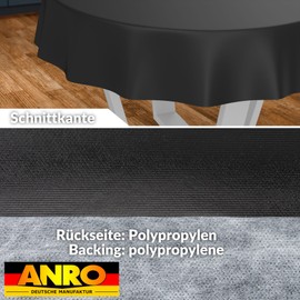 ANRO Oilcloth Tablecloth, Washable, Oilcloth, Garden Tablecloth, Outdoor, Indoor, Round, 120 cm, Cut Edge, Black