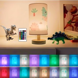 Dinosaur Bedside Table Lamp for Bedroom Nightstand-16 Colors Small Night Stand Light Lamp with Remote Control and LED Bulb,Study Reading Desk Lamps for Kids Room,Children's Room Decor Gifts (A)