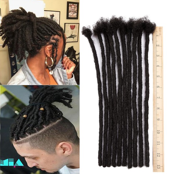 Lovenea 12 inch 10 Strands Afro Kinky Human Hair Dreadlock Extensions 0.8 cm Width Human Hair Locs Extensions Permanent Human Hair Dreadlock Extensions for Women/Men Natural Black Color (1B#)