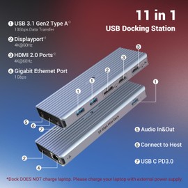 USB C Docking Station, Tymyp USB C HUB with Dual 4K@60Hz Video Outputs, (3 x USB 3.1 10 Gb/s, 2 x HDMI, 2 x DP, 100W PD, Gigabit Ethernet & Audio) for Windows and M1 Mac