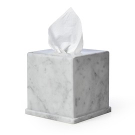 HAMAKAWA Natural Marble Tissue Box Cover, Carrara White Tissue Organizer 6 X 6 X 5.7 Inch, Heavy Stone Decorative Box, Square Tissue Box Holder for Home Decor, Kitchen, Bathroom, Bedroom