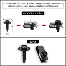 30 Sets Extruded U Nuts and Hex Head SEMS Bolts Kit w/Dog Point –OEM Replacement for GM 11503714, Ford W520802-S439, Chrysler 6101308 –Black Body Bolts for Bumpers,Fenders