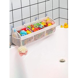 3-compartment Large Opening Baby Mesh Bathroom Toy Storage Bag, Super Large Capacity and Large Opening, Bathroom Toy Holder, Toiletry Bag with 2 Side Pockets - Color: White, Size: one-size