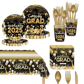 ZFUNBO 2025 Congrats Grad Dinnerware for Graduation Decorations, Black Graduation Party Supplies, Disposable Grad Party Plates and Napkins, Graduation Tableware Class of 2025, Serve 20 Guests