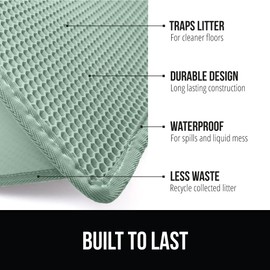 Gorilla Grip Honeycomb Cat Litter Mat, Two Layer Trapping Waste Mats, Soft On Paws, Indoor Box Supplies and Essentials, Feeding Trap, Water Resistant on Floors, 24x15 Sage
