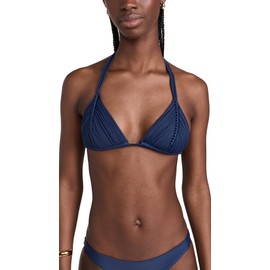PQ Swim Women's Isla Triangle Bikini Top, Navy, Blue, M