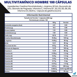 Multivitamínico Para Hombre Con Magnesio Zinc Vitamina D3 Y Complejo B  120 Caps  Energía Vitalidad Y Rendimiento Diario  Saisa Herbal  Men Daily
