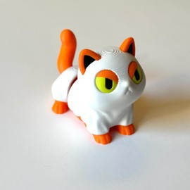 Ghost Cat - 3D Printed Articulating Figure - Color: Orange Cat with Lime Squeeze Eyes