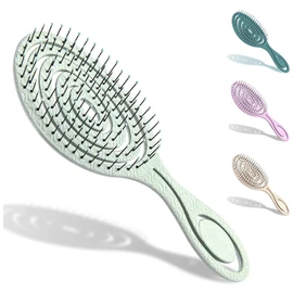 ETHEL Organic Hair Brush without pulling for women, men & children,Detangling brush also for curls & long hair, Unique Professional Detangler Brush with Spiral Spring (Green)