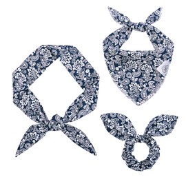 E-Clover Dog Bandanas & Matching Scrunchie Set Dog Boy Bandana Scarf Bibs with Hair Tie Headbands for Medium Large Dogs Owner Mom Outfit Blue