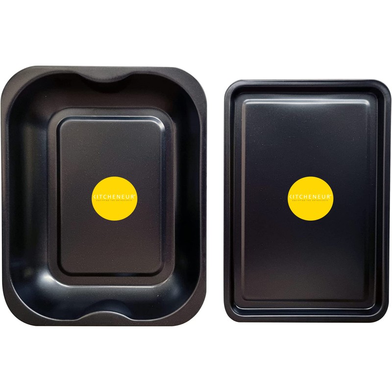 2-Pack Black Roasting and Baking Tray Set - Medium Roaster