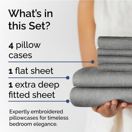 Extra Deep King Sheet Set - 6 Piece Breathable and Cooling Sheets - Hotel Luxury Bed Sheets Set - Easy Fit - Soft, Wrinkle Free and Comfy Sheets Set - Heathered Grey Sheet Set with Extra Deep Pockets