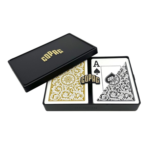 Copag 1546 Design 100% Plastic Playing Cards, Poker Size Black/Gold (Jumbo Index, 1 Set)
