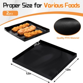 Teenyyou 2 Pcs 12" x 12" x 1" PTFE Solid Oven Basket, Cooking Oven Trays, Non Stick Kitchen Cooking Basket, Black Baking Sheet, Trays for Accessories Chips Chicken Wings Bread Heating