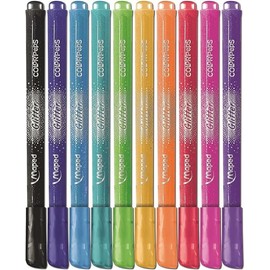 Maped - Colour Peps Glitter Felt Tip Pens - Excellent Coverage - Extra Many Glitter Particles, Pack of 10