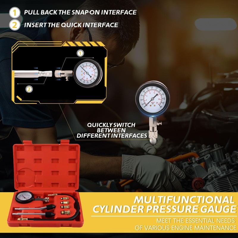 Compression Tester Petrol with 4 Adaptors M10 M12 M14 M18