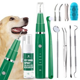 Dog Teeth Cleaning Kit with Pet Oral Spray, Dog Dental Care-Plaque Remover for Teeth, Cleans and Relieves Tooth Sensitivity, Universal for Dogs & Cats, Dark Green