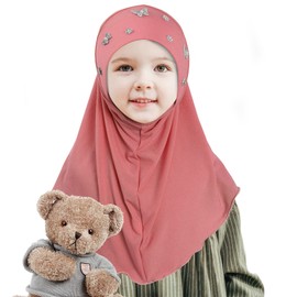 Lenmipot Little Girls Hijab Islamic Kids Hijab Headscarf Handmade Butterfly Rhinestone Muslim Hijab Cap for Girl (2-5year)
