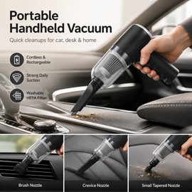 USB Rechargeable Handheld Vacuum Cleaner – 5500Pa Cordless Mini Car Vacuum with Washable HEPA Filter & Cleaning Nozzles