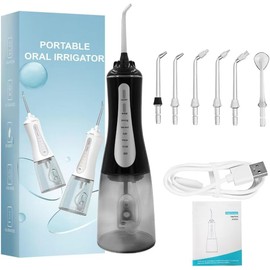 Hilo Dental Inalámbrico Portátil 350ml con 5 Modos y 6 Puntas para Dientes Encías Casa Viaje，IPX7 Impermeable