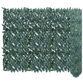 SunnyRoyal 4'x8' Artificial Leaf Faux Ivy Privacy Fence Screen for Outdoor Balcony Patio Decoration Fencing Panel Mesh Back (Laurel Leaves Dark Green)