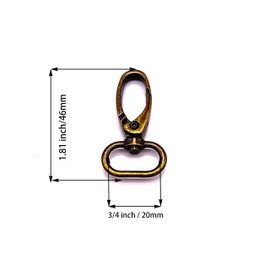 Goyunwell 3/4 Lobster Clasps Swivel Hook Antique Bronze Brass Swivel Lobster Claw Clasp Keychain Clasp 20mm 20Pcs Swivel Snap Hooks for Strap Bag Purse Handbag Hardware Lanyard Craft 20Pcs