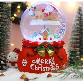Christmas Musical Snow Globe Light Up Music Box Automatic Snowfall and Colorful Lights Santa Claus Deer Snow Globe Desktop Ornament Christmas New Year Birthday Gift for Kids Girls Children Adults