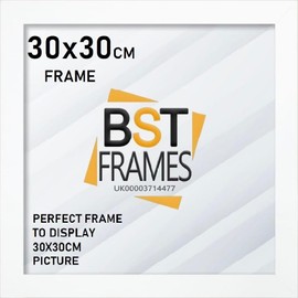 Modern 30x30 Frame With Safe Perspex Front & Wall Hanging Hooks - Use In Picture Frames 30cm x 30cm - Photo Frame - Poster Frames - Wooden Effect Square Frame (White)