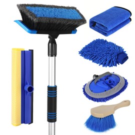 Wontolf 62'' Car Wash Brush with Long Handle, Scratch-Free Soft Bristles Sturdy Car Wash Mop Kit, Complete Car Cleaning Brush Kit Wash Mitt Towel Windshield Squeegee Wheel Tire Brush for Car Truck RV