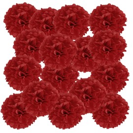 PATIKIL 4" Tissue Pom Poms Flowers, 20 Pack Paper Flower Ball for Wedding Bridal Shower Birthday Bachelorette Party Backdrop Decoration, Red
