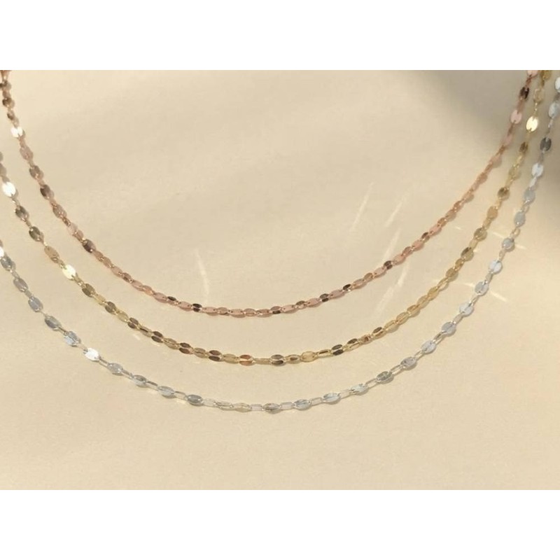 Silver 925 Necklace Shining Cutting Chain Layered Silver 41cm Gold