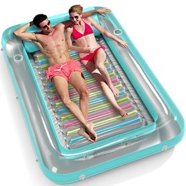 Inflatable Tanning Pool Lounger Float - Jasonwell 4 in 1 Sun Tan Tub Sunbathing Pool Lounge Raft Floatie Toys Water Filled Tanning Bed Mat Pad for Adult Blow Up Kiddie Pool Kids Ball Pit (RA, XXL)