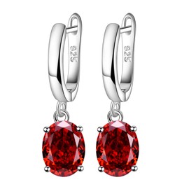 GLESOS Lightweight Oval-Shaped Drop/Dangle Huggie Birthstone Earrings,18K White Gold Plated Wathet Red CZ crystal earrings for Women