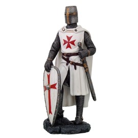 Golden Future Crusader in Armor Knight Templar Cross Decorative Sculpture