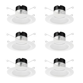 Juno E Series 5"/6" LED Ceiling Light, Baffle Trim Recessed Lighting with 5-in-1 Switchable White Color, 900 Lumens, Wet Rated LED Downlight, Dimmable, White, 6-Pack