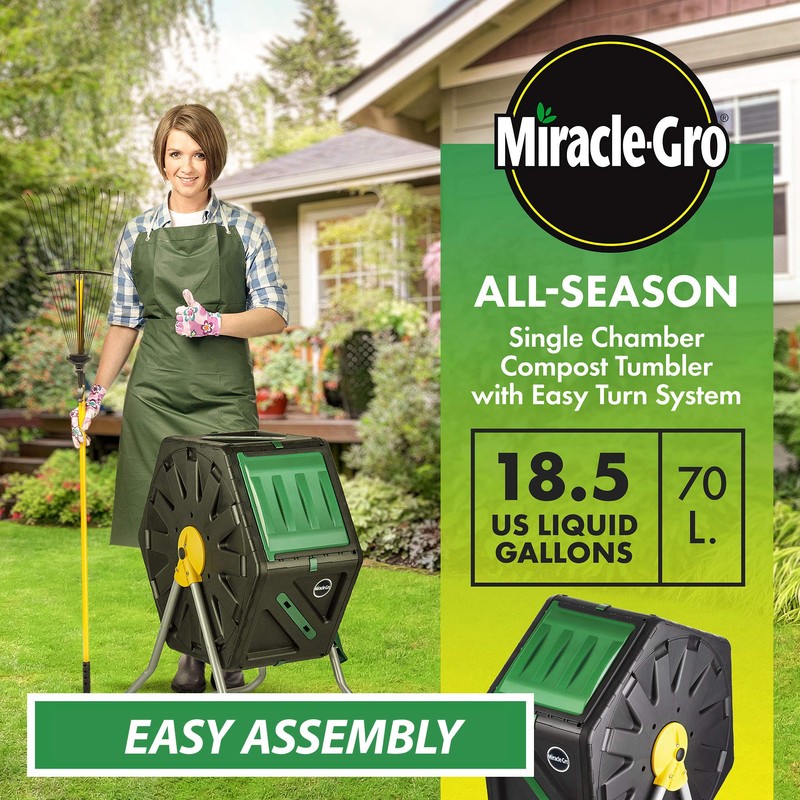 Miracle-Gro Compost Tumbler Single Chamber – Easy-Turn Composter Tumbler Outdoor